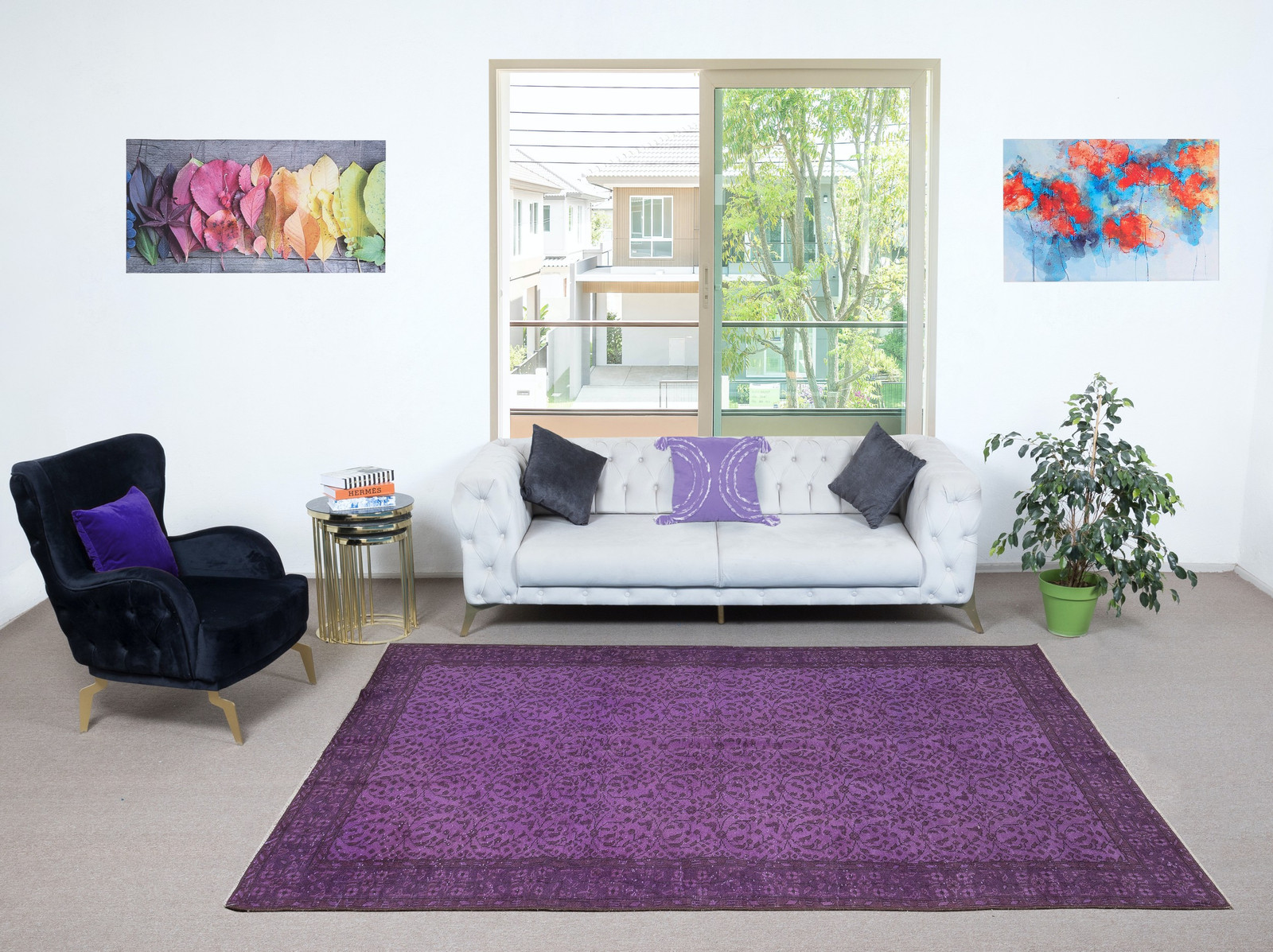 5.5×9.3 Ft Modern Anti-bacterial Area Rug in Purple, Hand-Made in Turkey