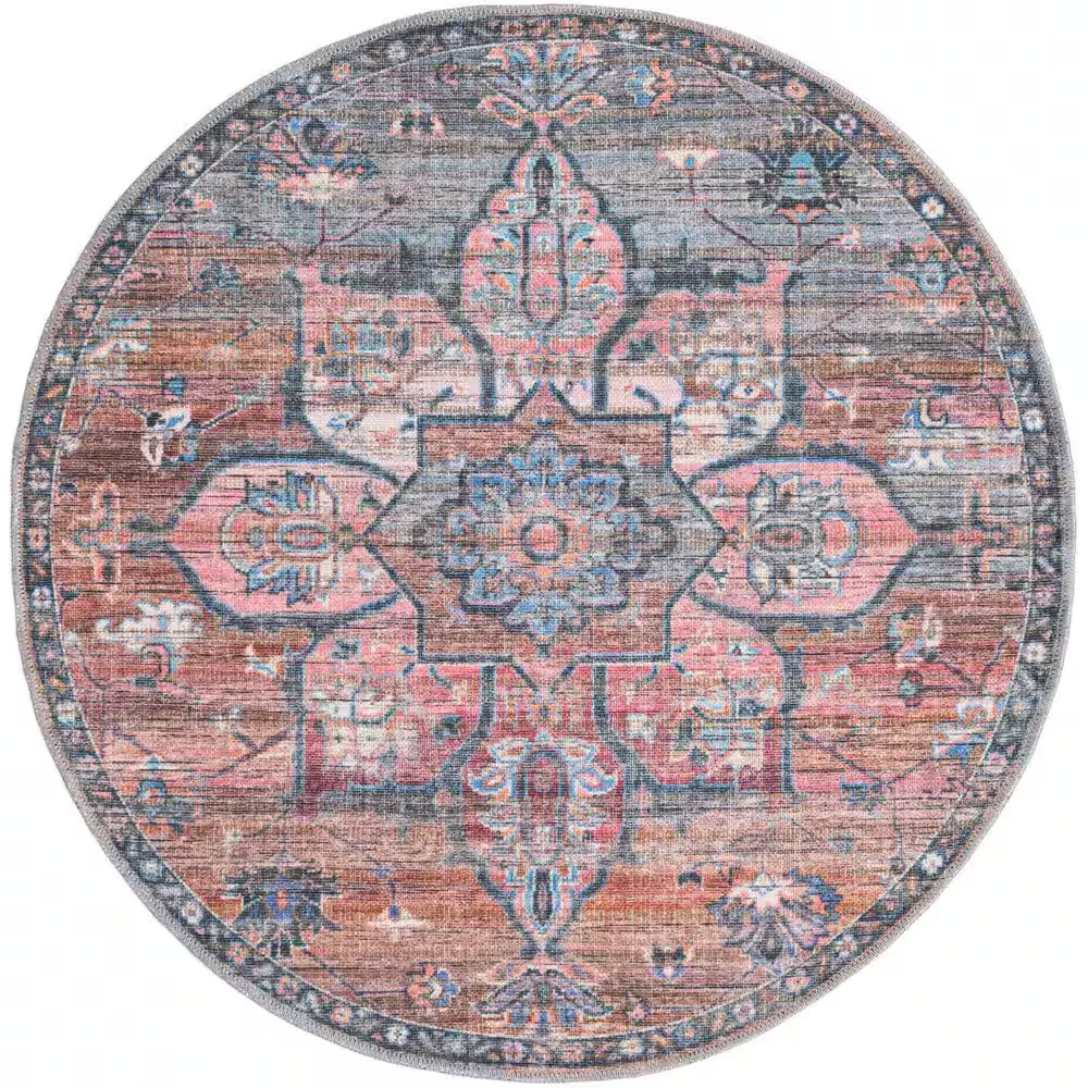Nostalgia Gem Multi 4 Ft. round Machine Washable Area Rug