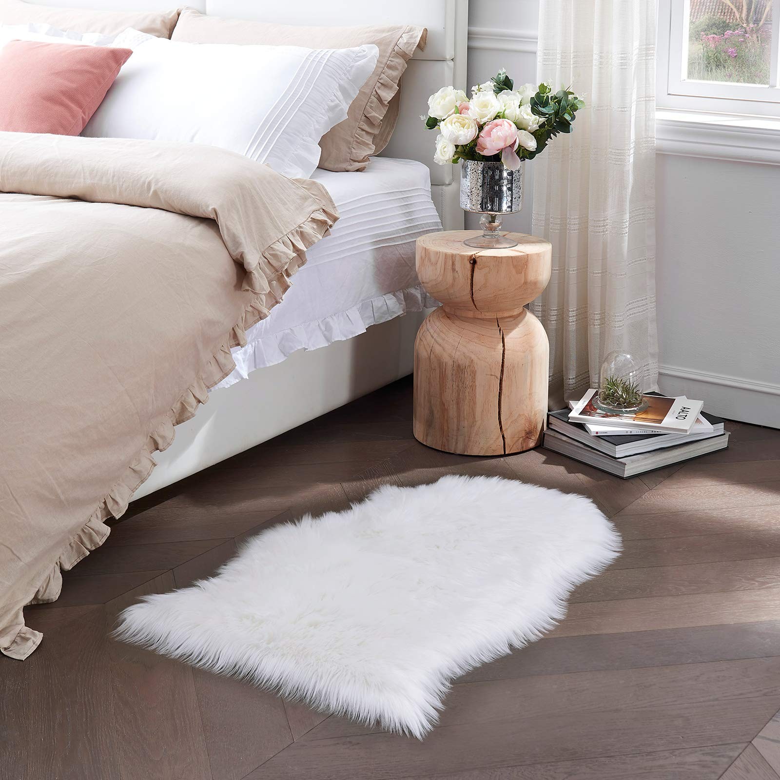 Faux Fur Rug Sofa Chairs Cover, White Small Rug for Bedroom, 2X3 Shaggy Furry…