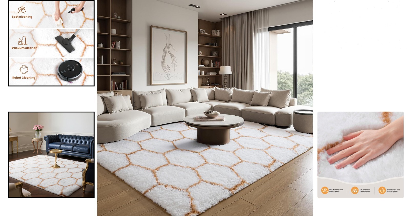 Large 5×8 Area Rug for Living Room Bedroom Fuzzy Plush Microfiber Non-Slip Kh…