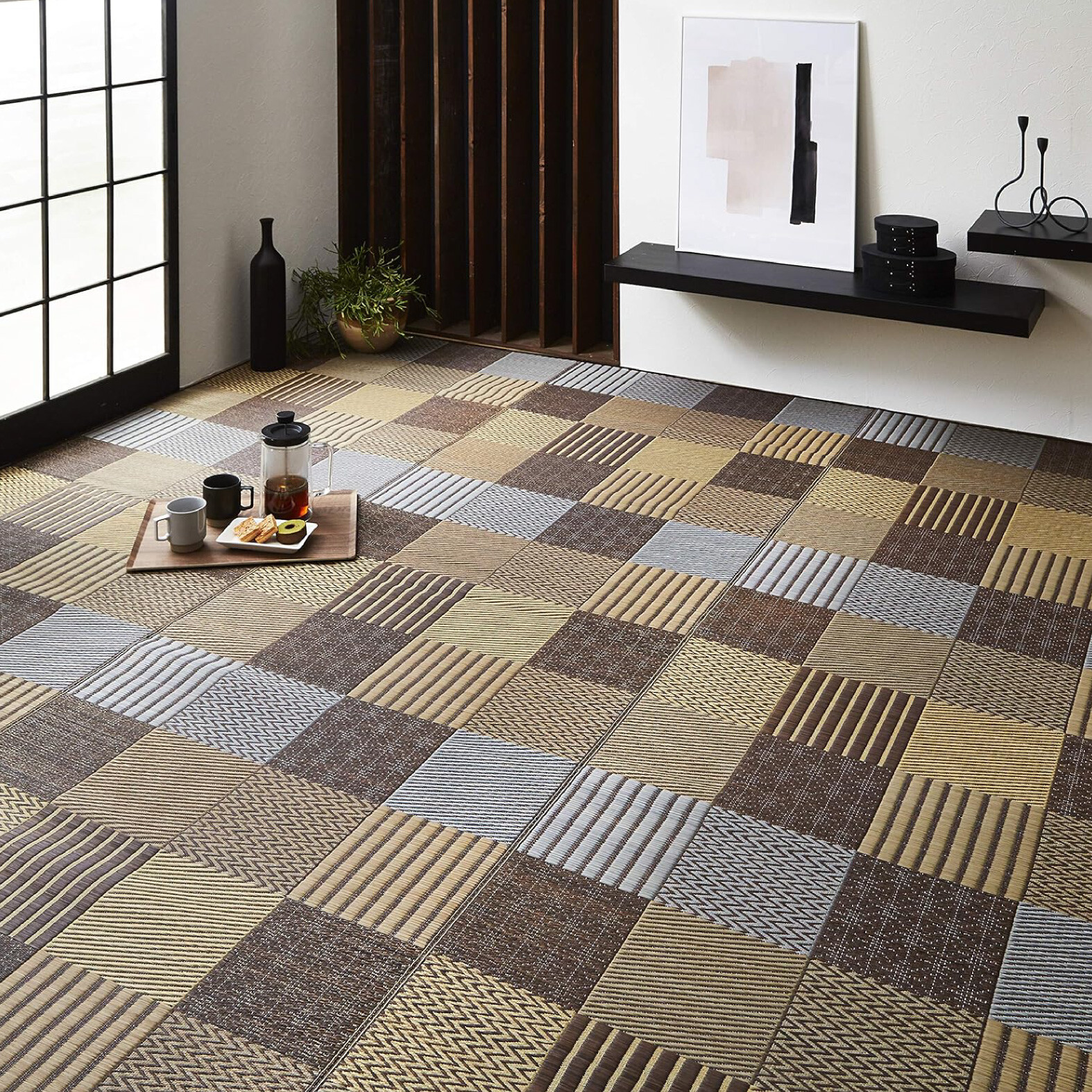 IKEHIKO Tatami mat Japanese rush grass Area Rug Traditional Modern Brown 1366