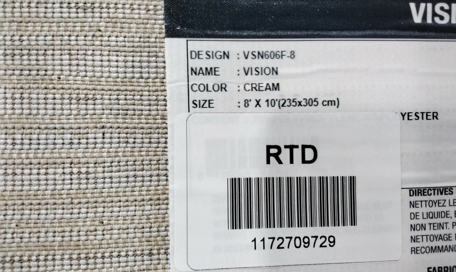 CREME 8′ X 10′ Back Stain Rug, Reduced Price 1172709729 VSN606F-8