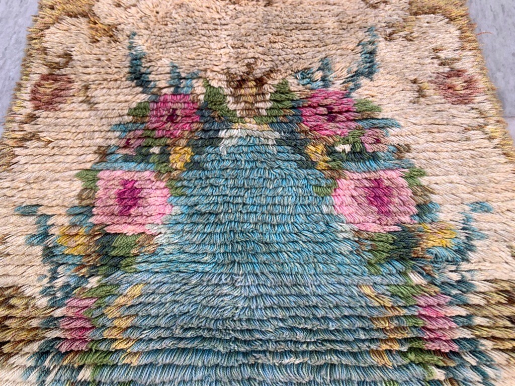 Vintage Swedish Rya Scandinavian Soft Rug Bedroom Floral Fluffy Rug 130×80 cm