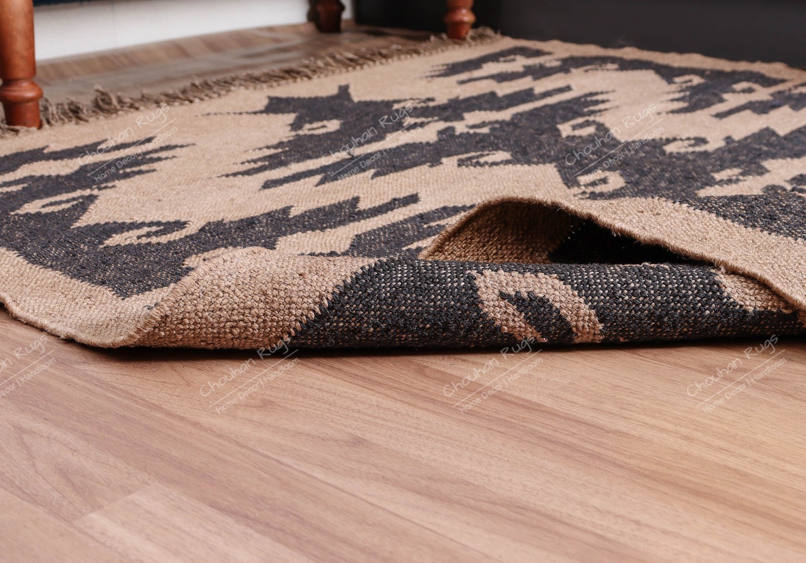 Natural Black wool jute rug handwoven vintage kilim rug boho large area rug