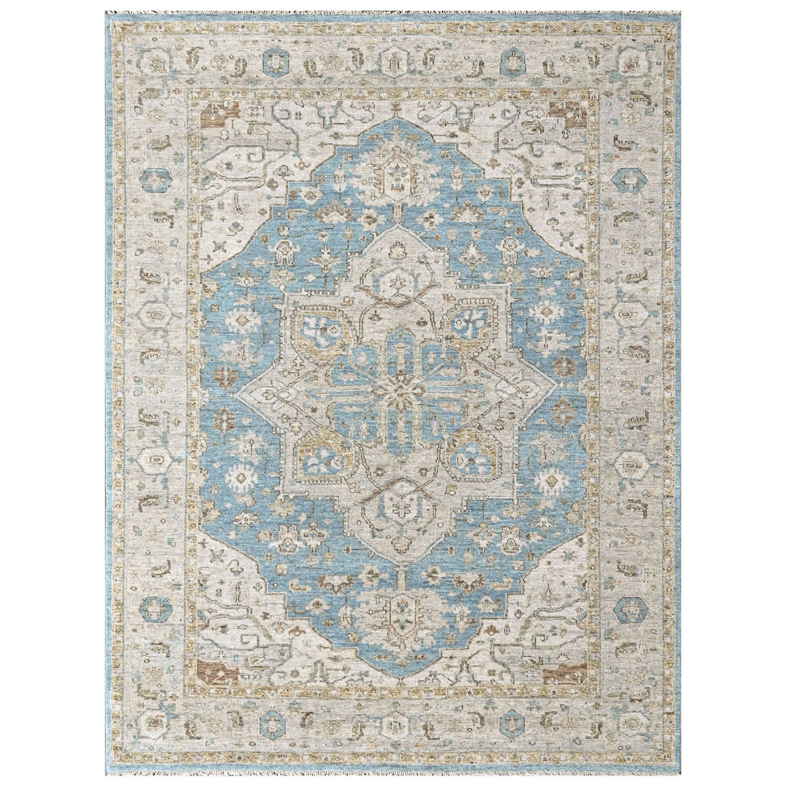 8’11”x11’9” Hand Knotted Wool Aqua Oushak Herizz Rug