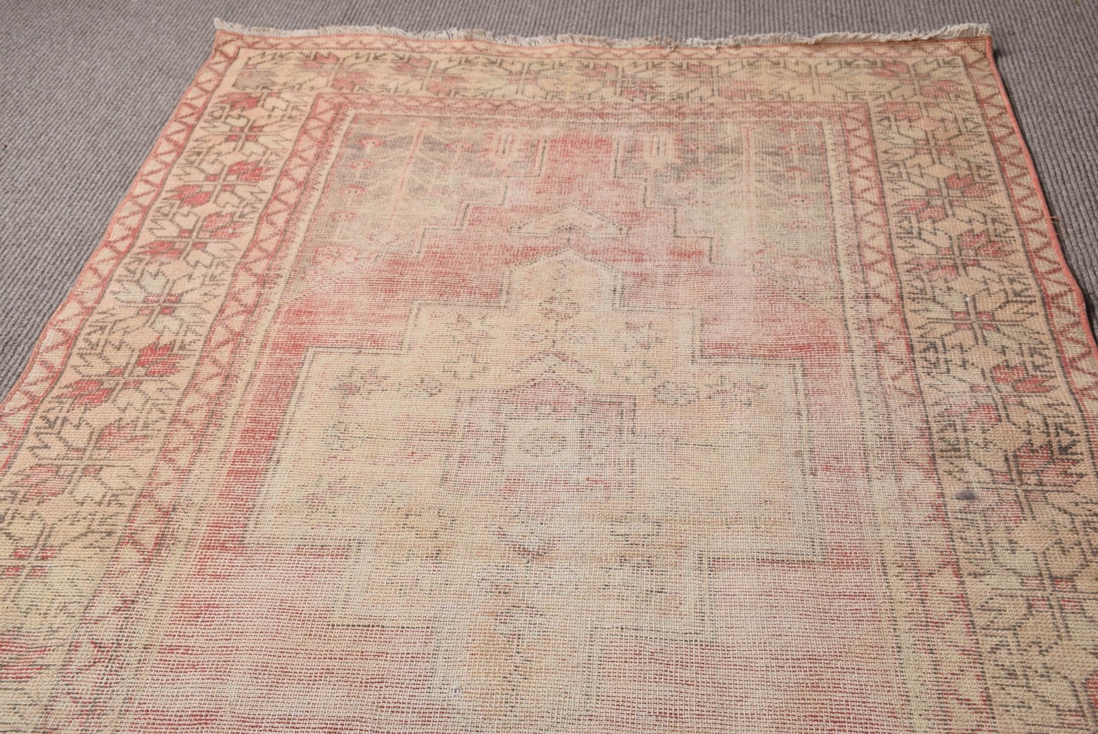 Turkish Rug, Area 4,2×8,4 ft Vintage Rug, Red Brown Striped Wool Rug