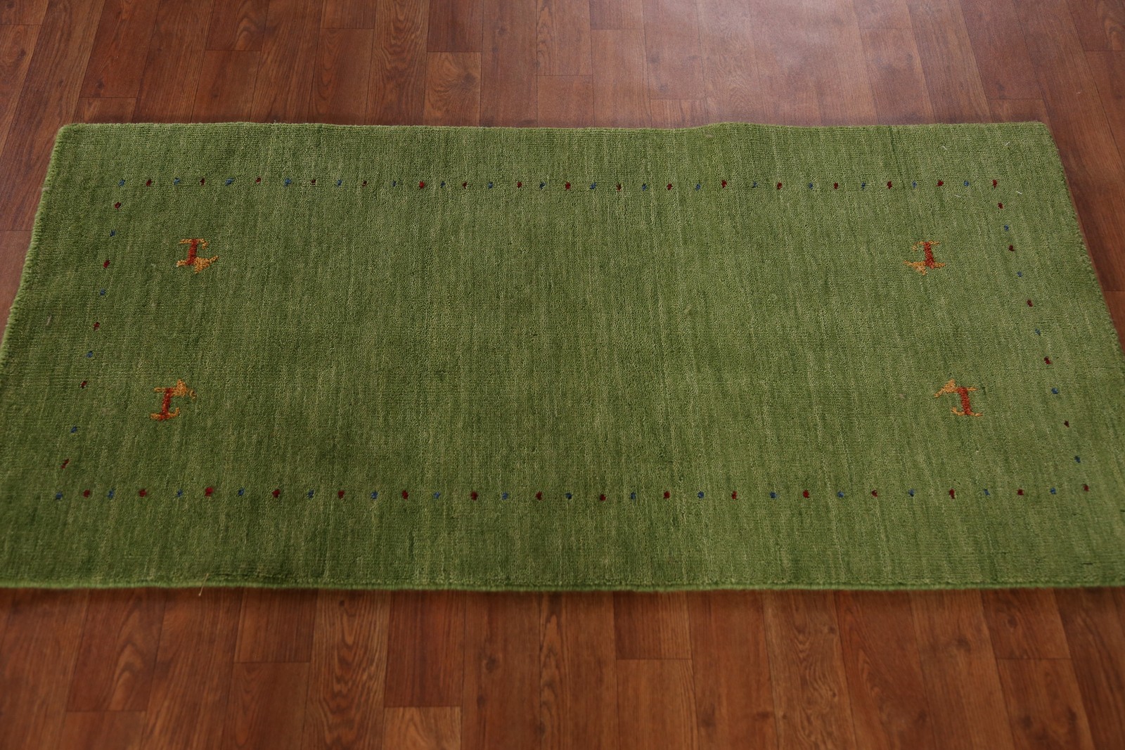 Artisan-crafted Green Gabbeh Accent Rug Wool Handmade Carpet 2×5 ft