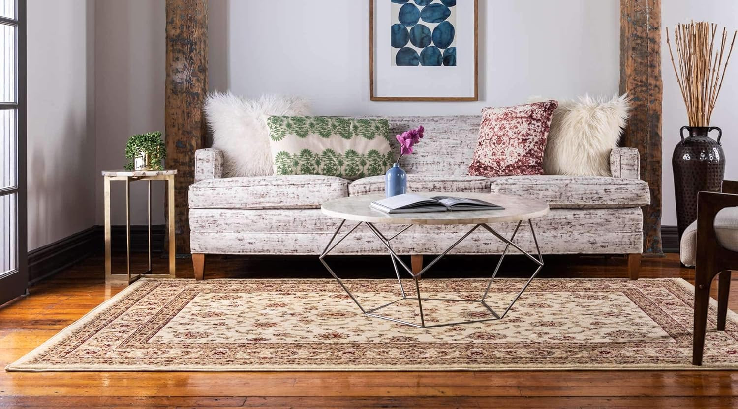 Elegant Ivory/Gold Traditional Oriental Area Rug 8′ x 11’4