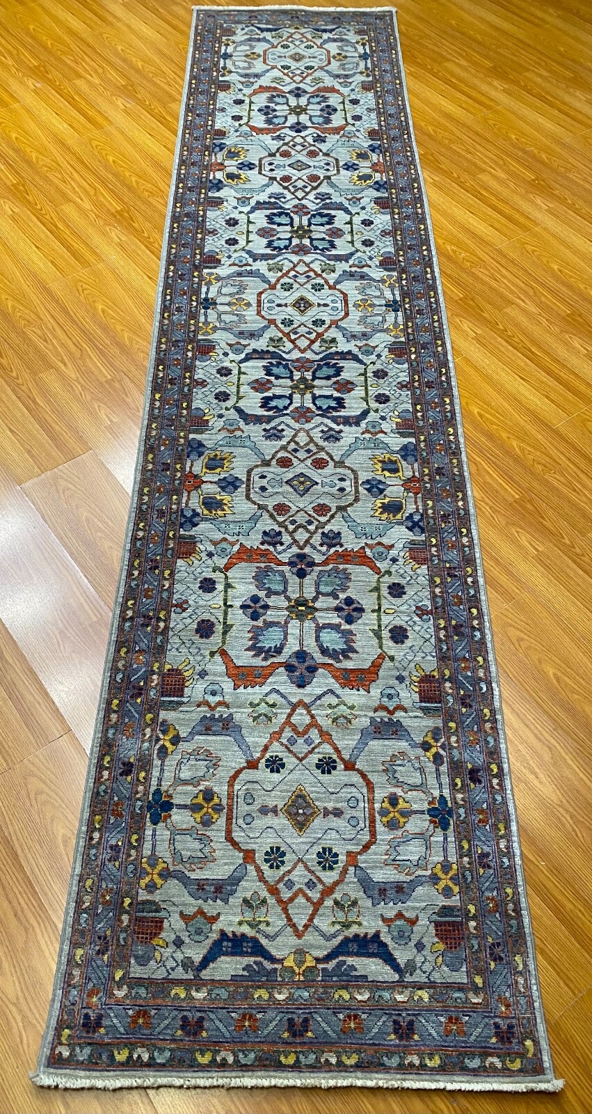 3 X 12 Ft Gray Transitional Afghan Runner Rug