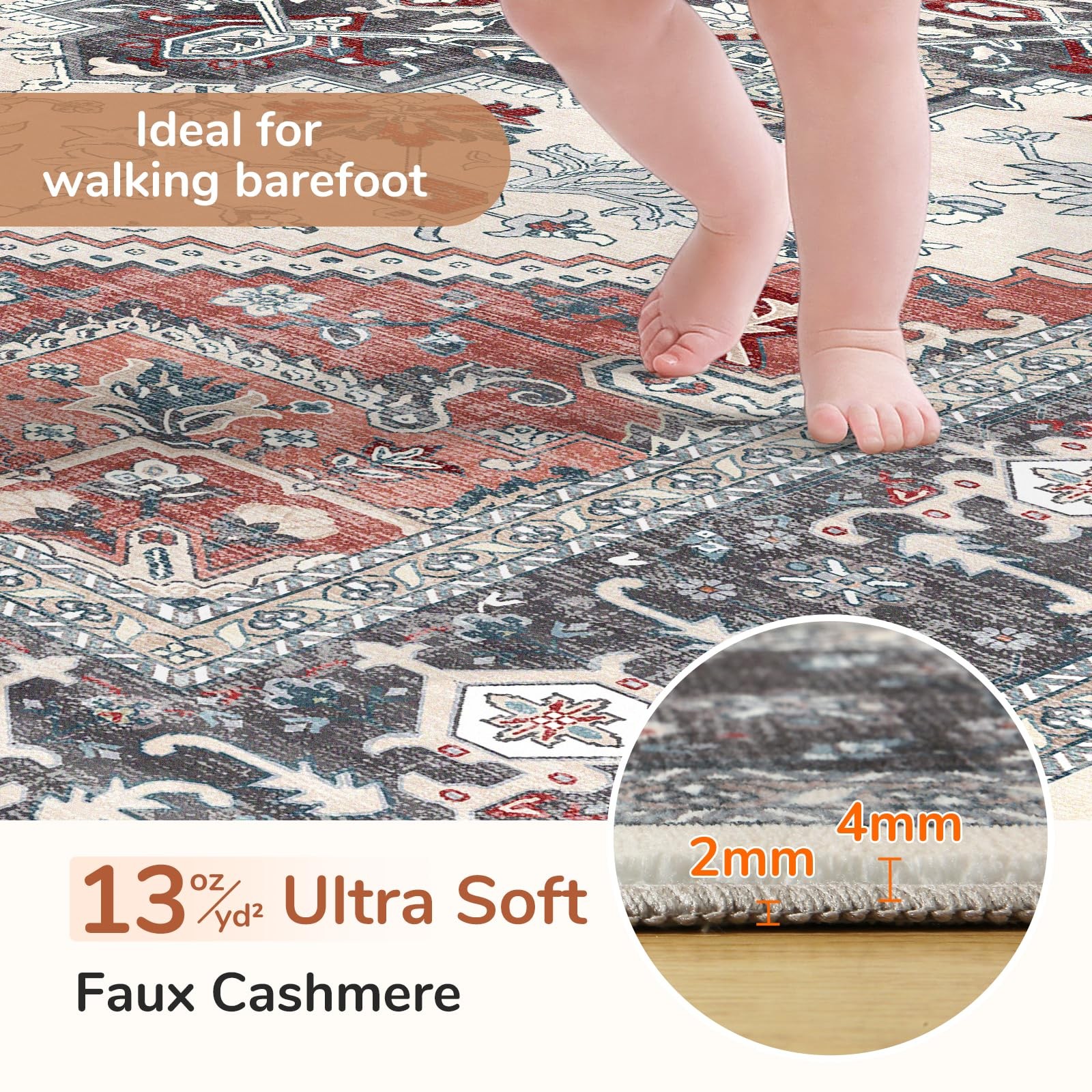 Soft Area Rugs 5×7 5×7 Washable Rug with Non Slip Backing 5 x 7 Faux Cashmere