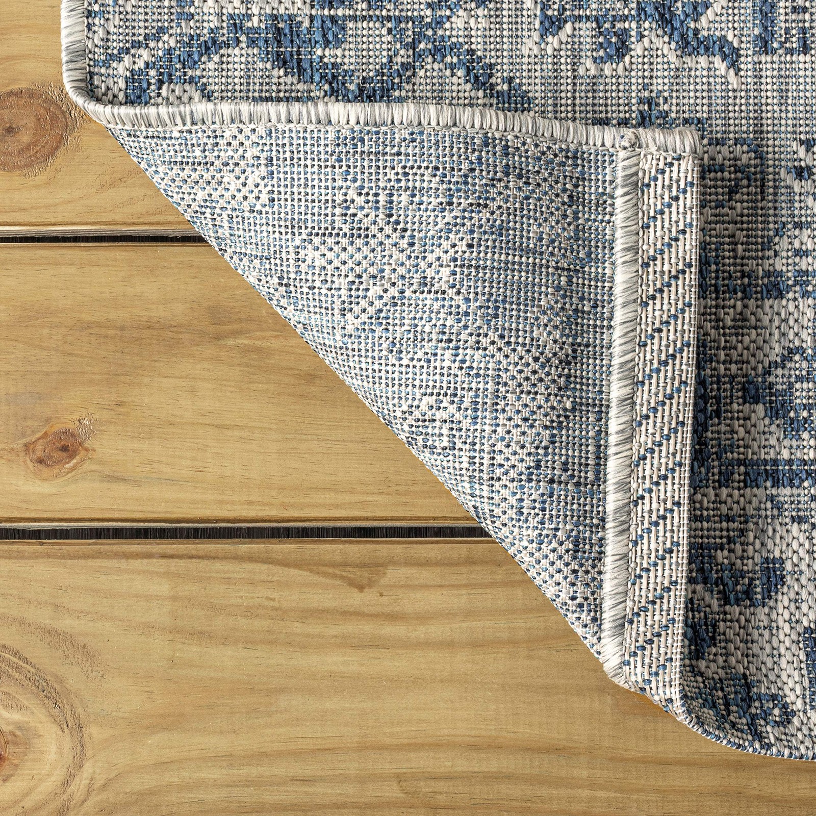 Navy Gray Indoor Outdoor Rug Durable Stain Resistant Pet Friendly Low Pile 80X80