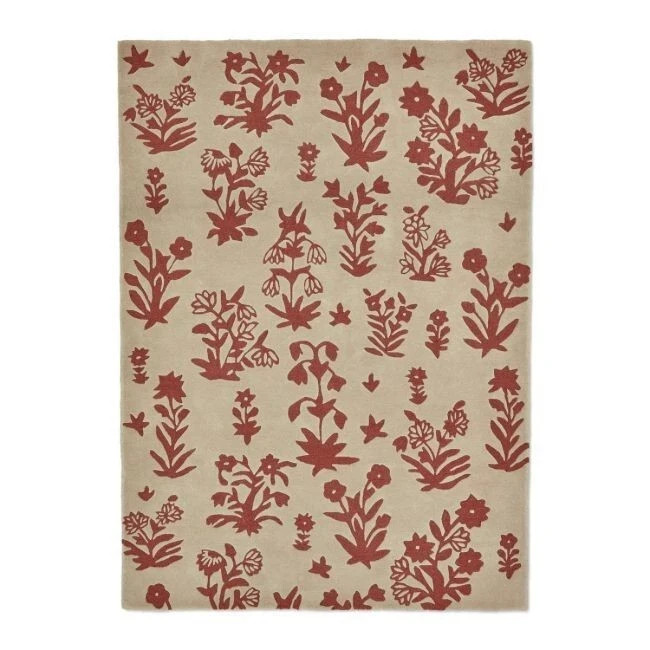 Handmade Wool Floral Beige Red Botanical Pattern 5×8 6×9 Area Rug Living Room