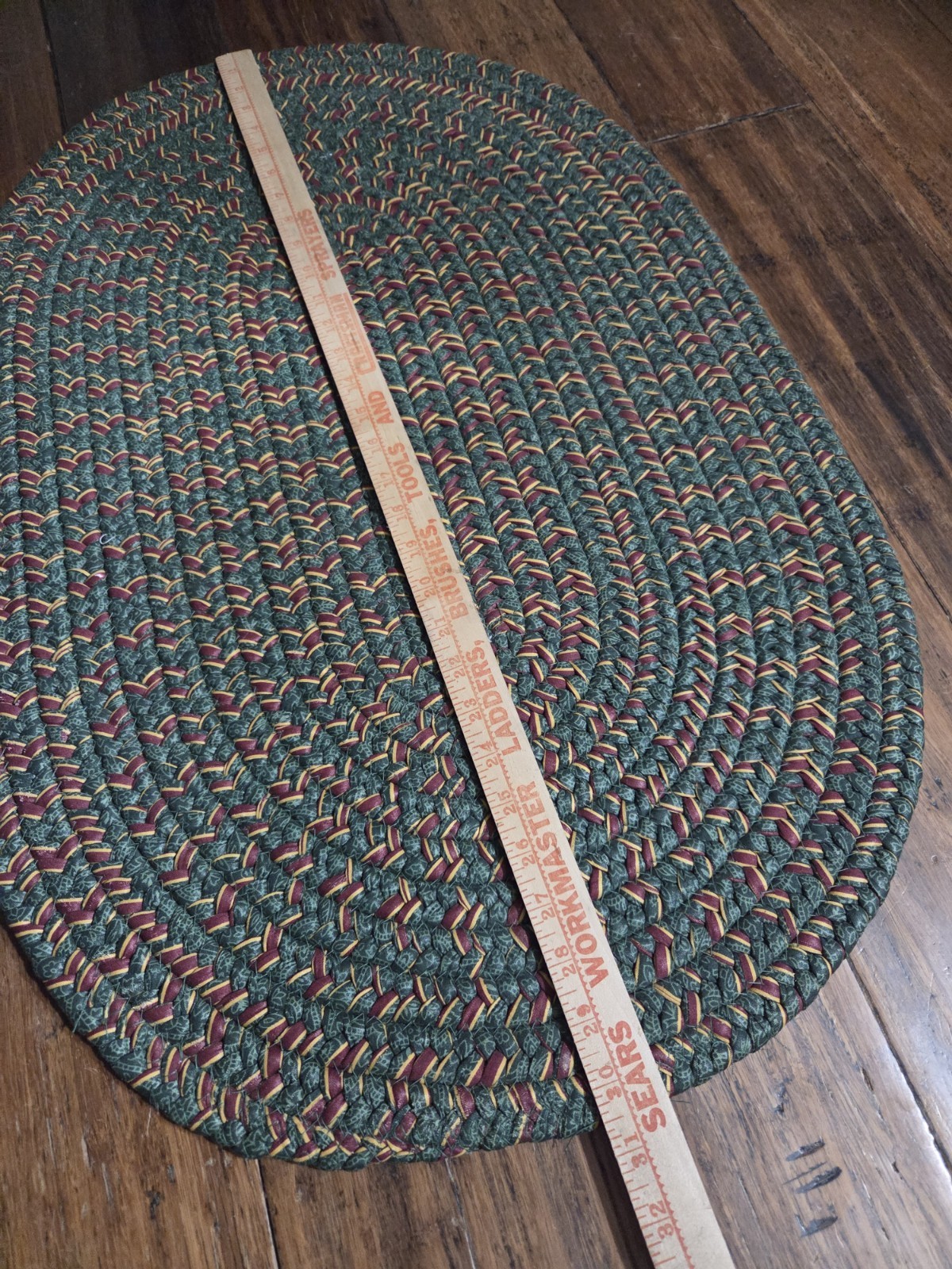 New Vintage Longaberger Oval Rug-Braided Imperial Stripe 20×30″ Green