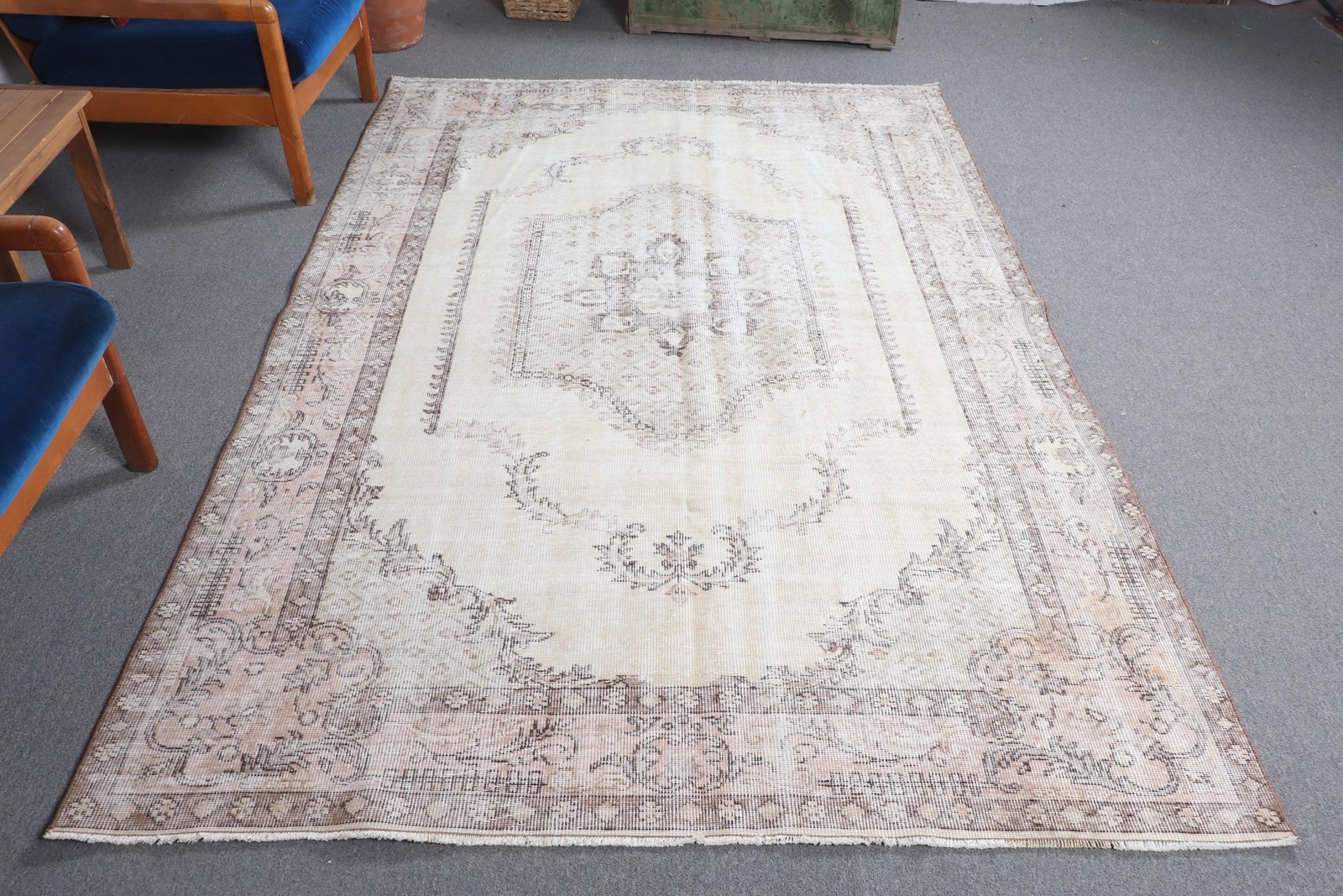 Rug Rug, 5,4×8,3 ft Vintage Rug, White Ikat Rug Wool