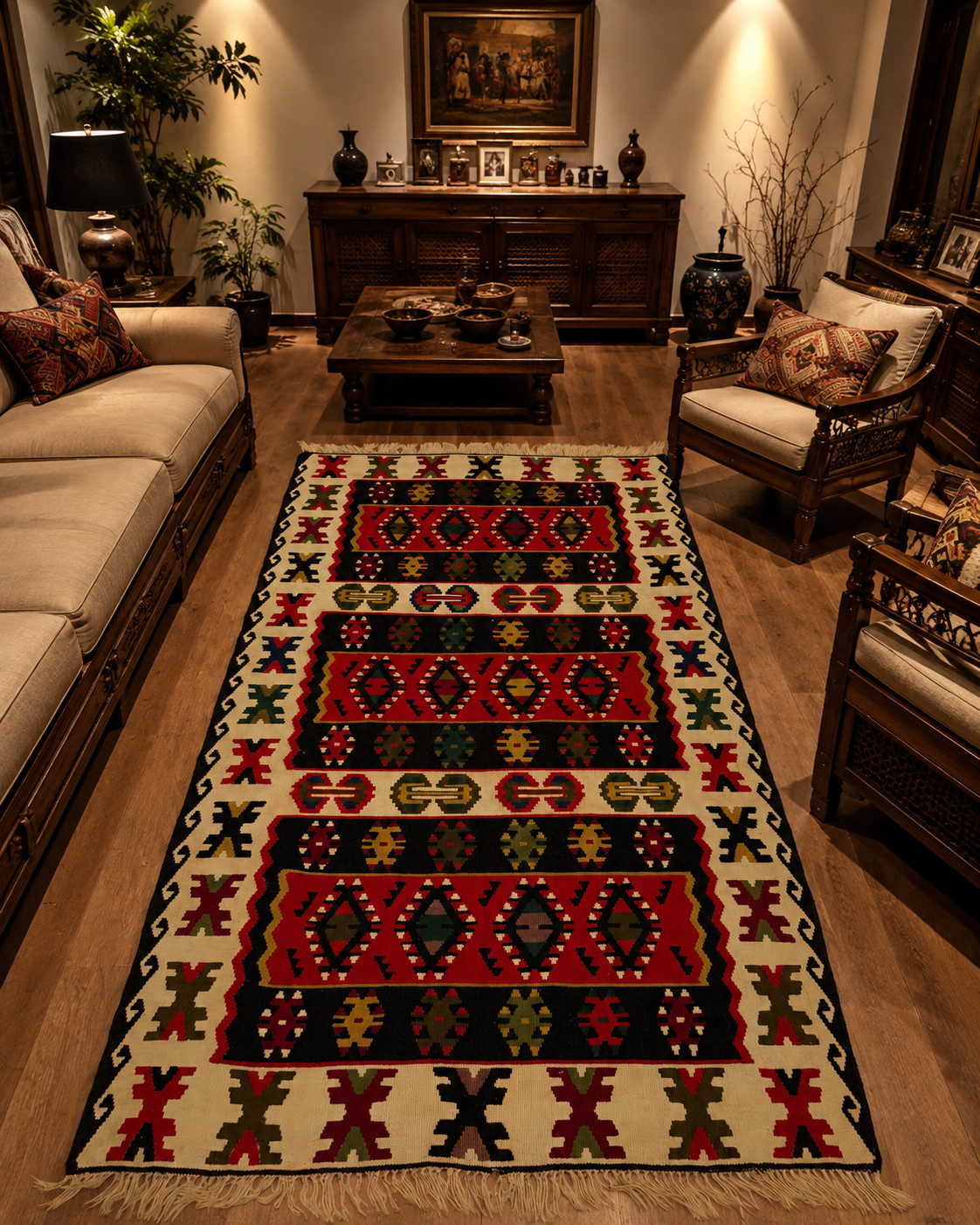 Vintage Hand Woven Pirot Wool Weaving Kilim Rug Floor Area 225×130 Cm