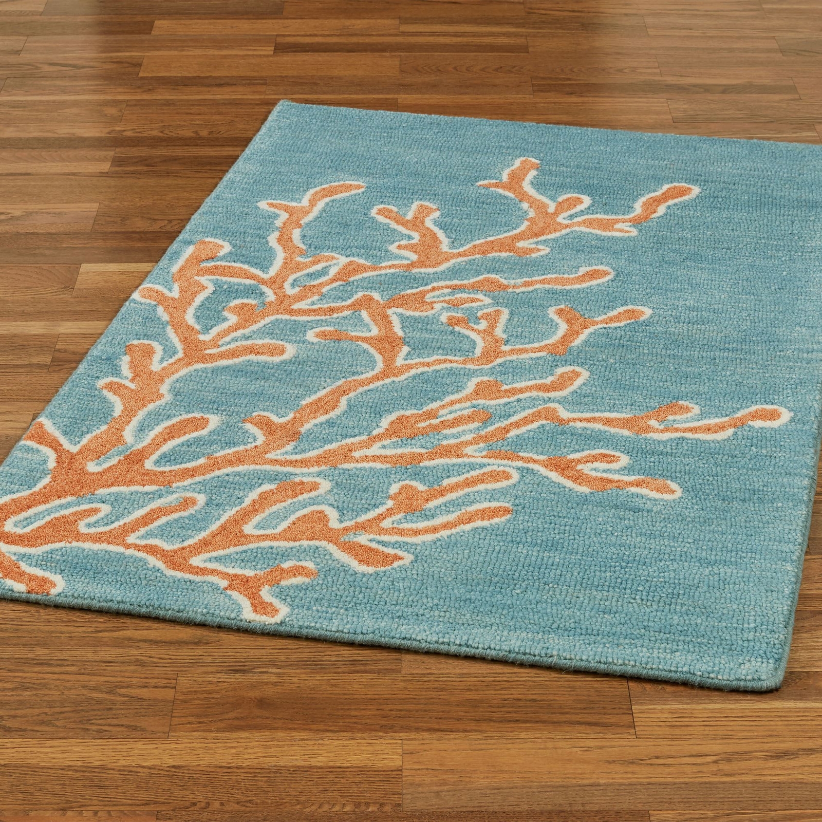 Windham Wool Coral Design Rectangle Area Rug Coastal Beach Decor