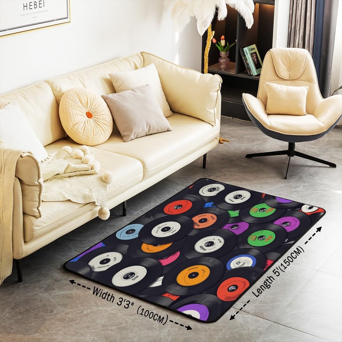 Record Living Room Rugs Vintage Disc Print Decor Carpet, for CD Musical Patte…