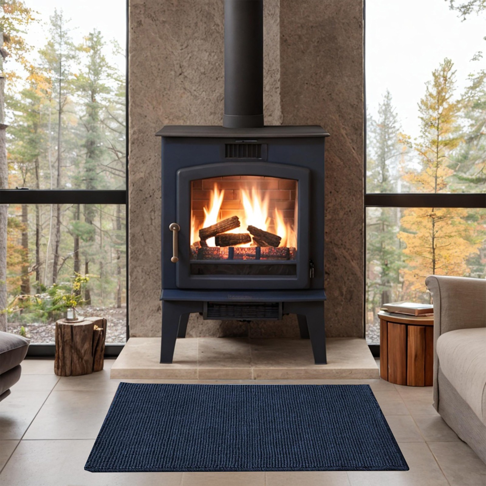 Plow & Hearth Dalton 2×3’6″ Fireproof Hearth Rug Navy Wool Blend Fireplace Mat