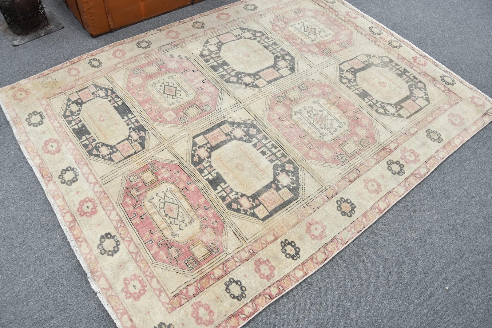 5,1×6,8 ft Rug, Turkish Vintage Rug, Red Wool Rug