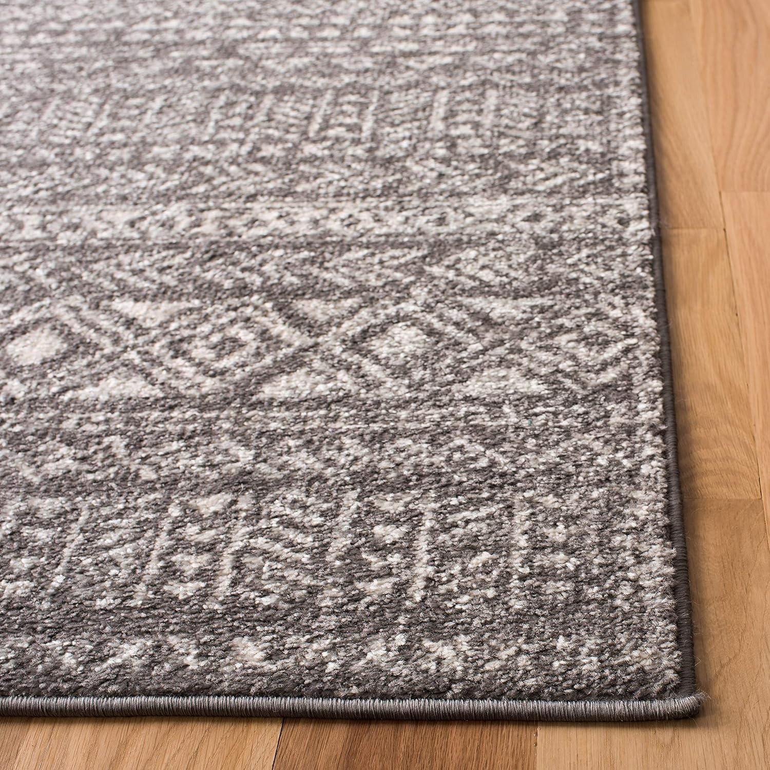 Area Rug 9X12 – Tulum Collection – Large – Dark Grey & Ivory, Moroccan Boho Dist
