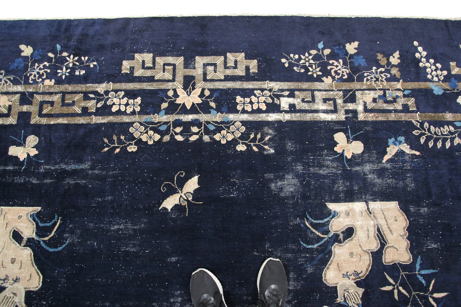 13×19 Rare Antique Chinese Art Deco Handmade Rug Museum Quality Blue c.1870