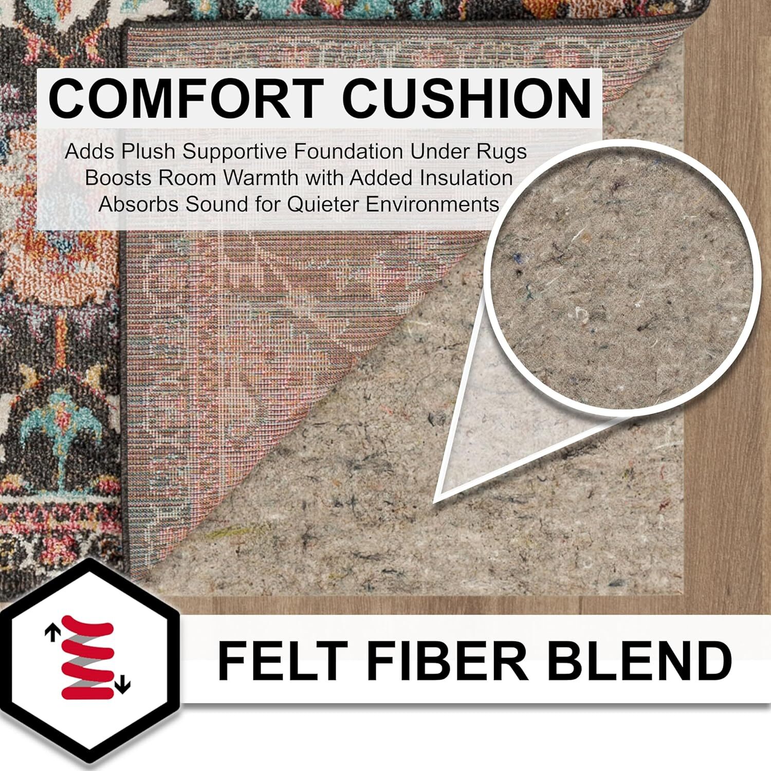 Plush 8X10 Grey Felt Rug Pad With Thickness Options For Area Rugs