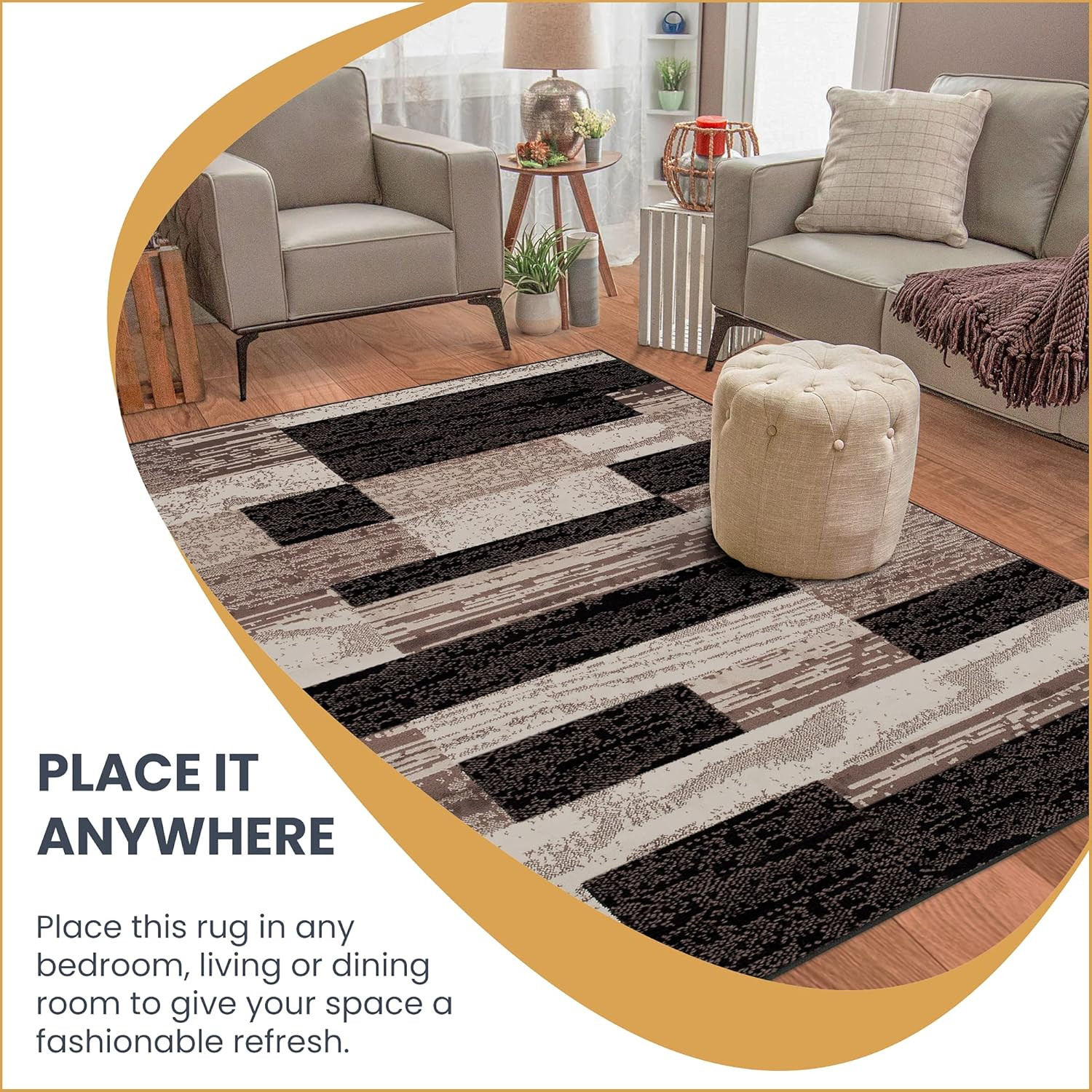 Modern Geometric Jute Backed Runner Rug for Bedroom, Office, Living Room 2’7″x8
