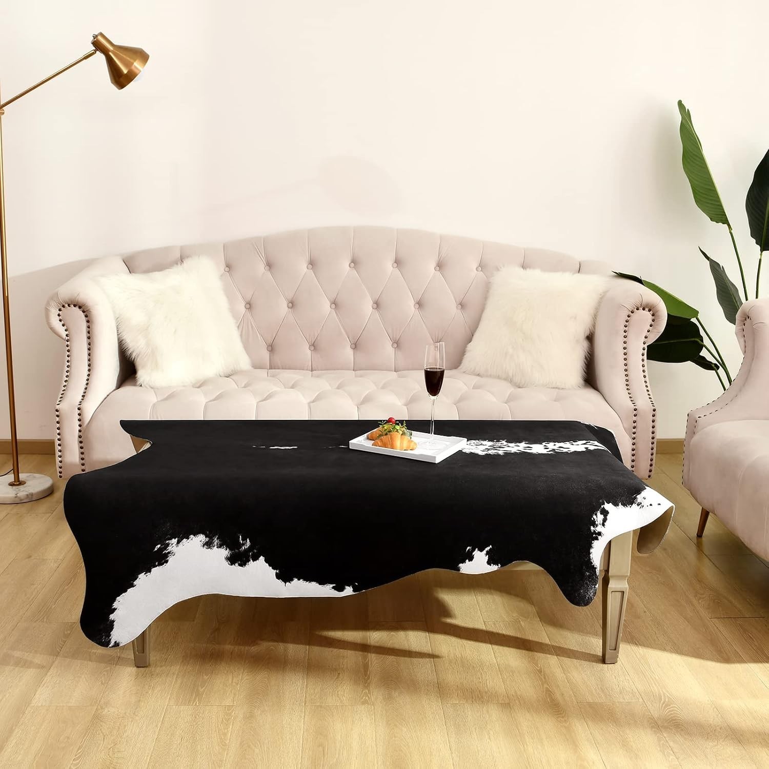 Small Cowhide Rug Black Area Rug 2.3×3.6ft Calf Hide Leather Carpet Western Wall