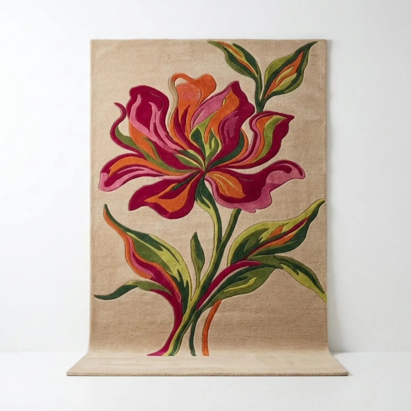 Multi-Color Hand Tufted Rug – Luxury Large Flower Botanical Design- Premium Wool