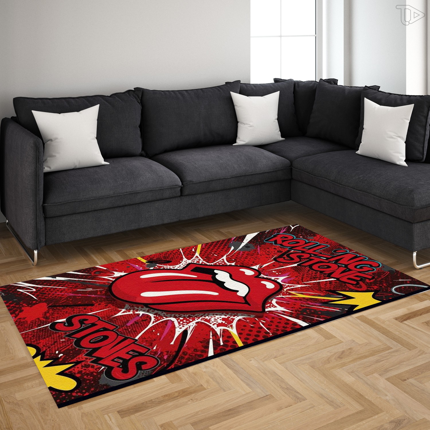 Modern Pop Art Red Lips Tongue Area Rug – Comic Style Room Decor