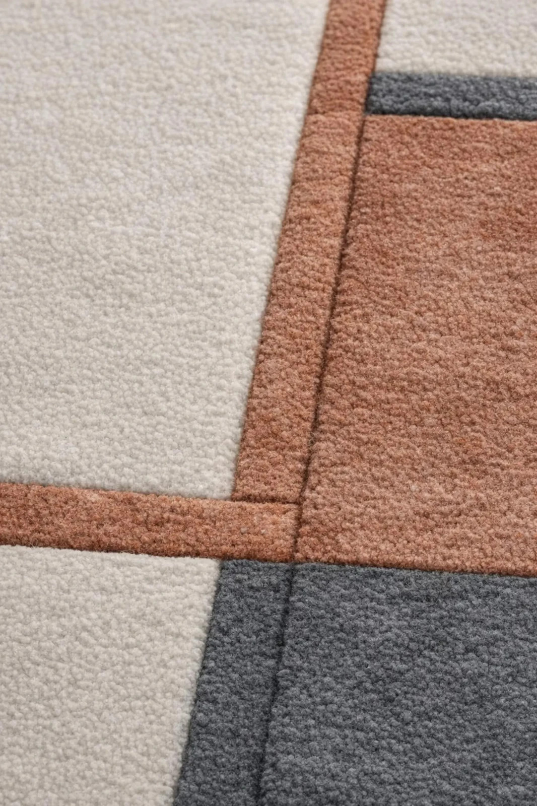 Hand Tufted Wool Area Rug | Modern Geometric Tiles, Rust Black Beige Carpet.
