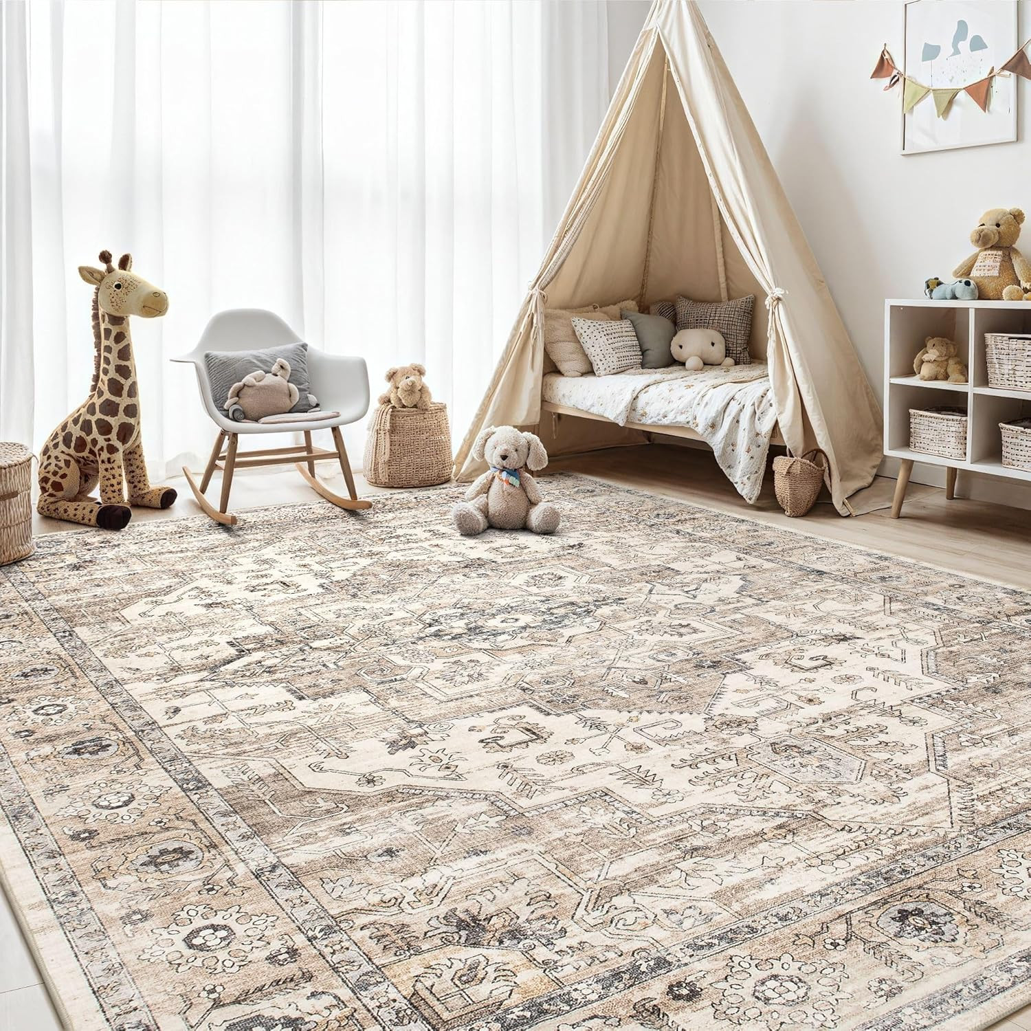 Area Rug 8X10 Washable Vintage – Soft Traditional Rugs for Living Room Large Non
