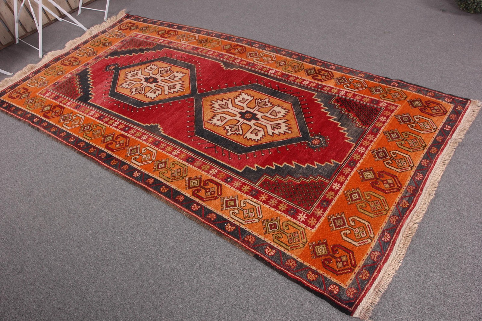 4,2×8,5 ft Turkish Rug, Vintage Rug, Red Animal Print Wool Rug