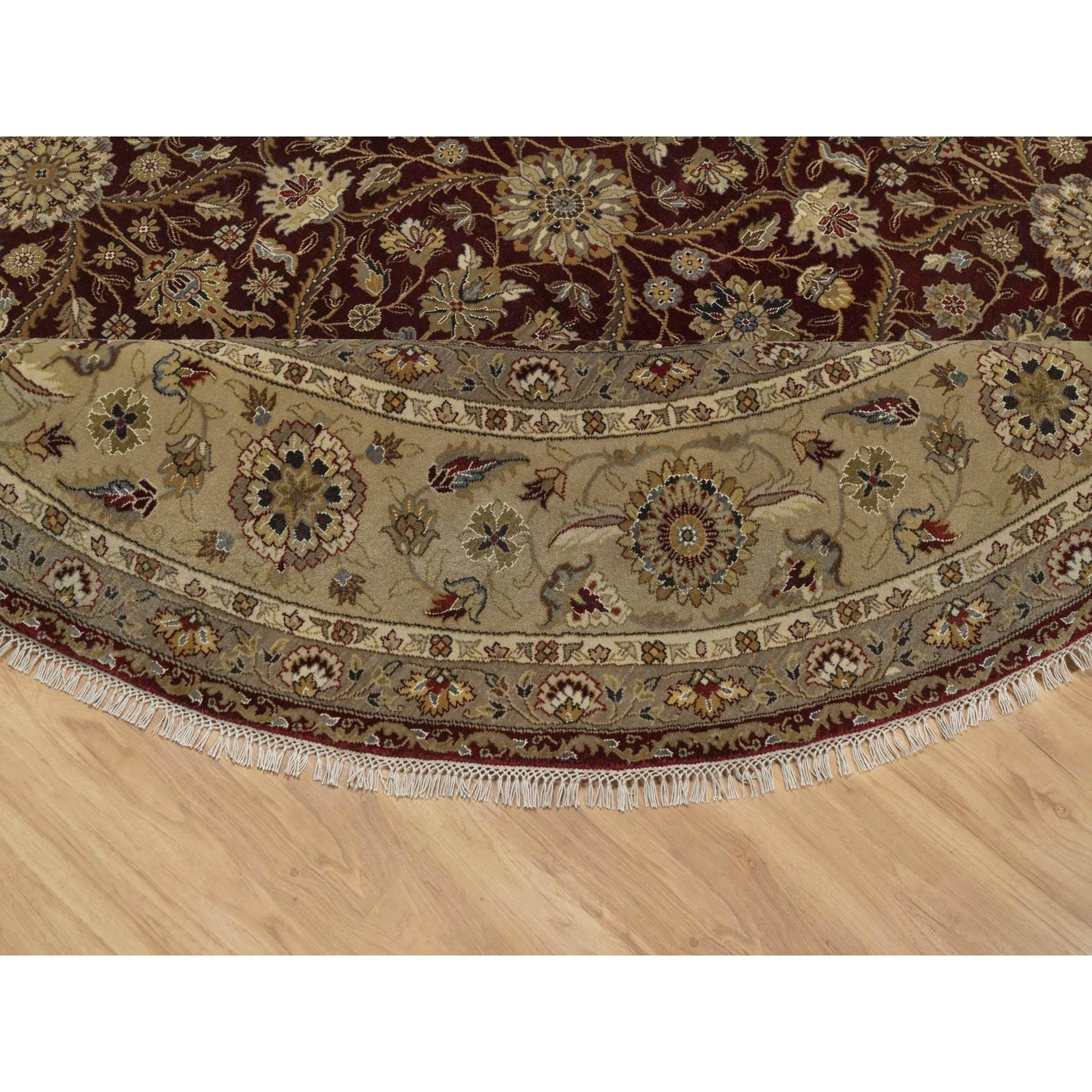 8’1″ x 8’1″ Wine Red Hereke Design Wool and Silk Hand Knotted Round Rug R91438