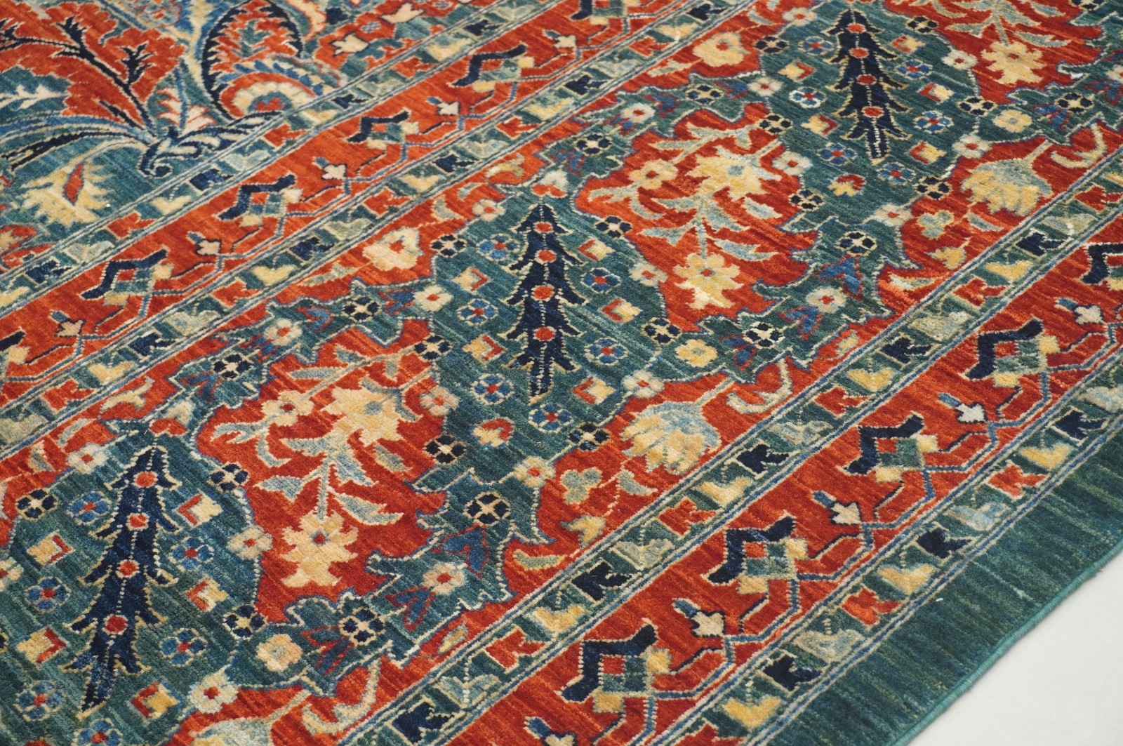 12×15 ft Green Turkish Hereke Hand Knotted Wool Oriental Rug ( 11’10″x14’4″ )