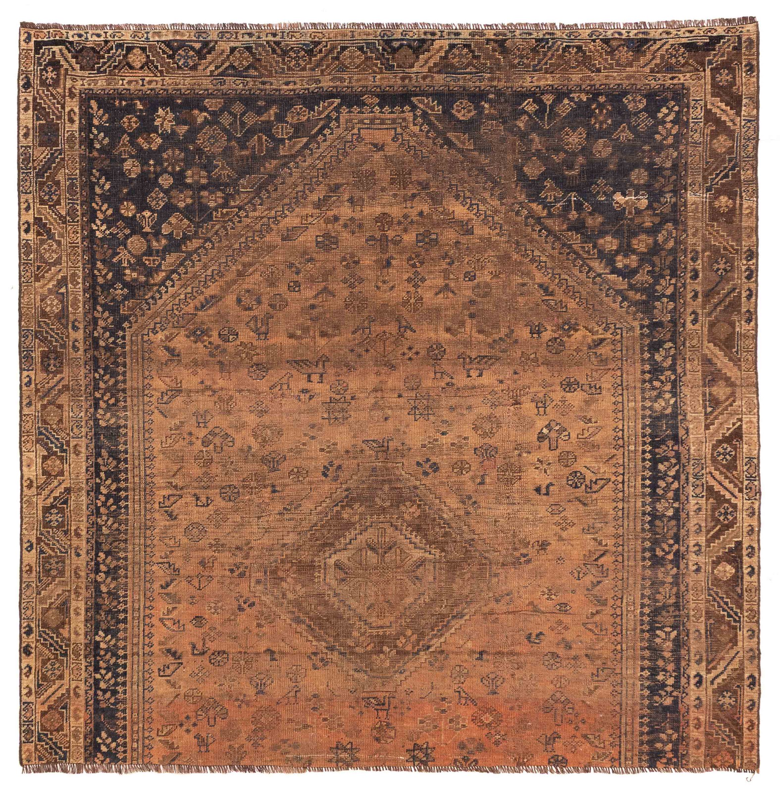 Vintage 6’8″ x 6’6″ Traditional Hand Knotted Vegetable Dye Wool Area Rug