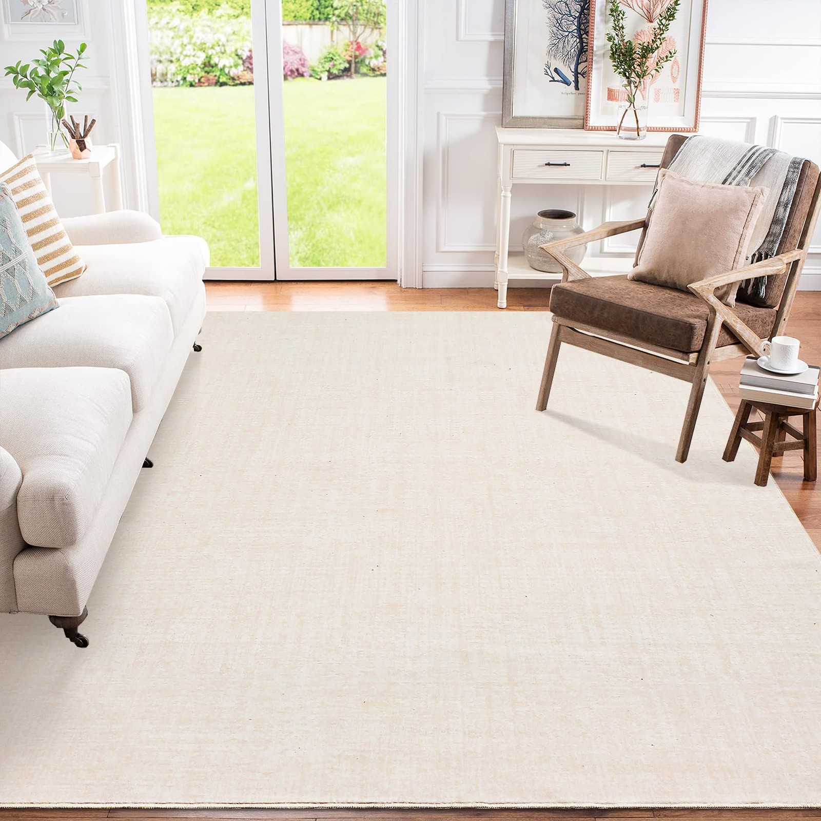Washable Area Rug Non‑Slip Stain‑Resistant Indoor Solid Texture for Living Room