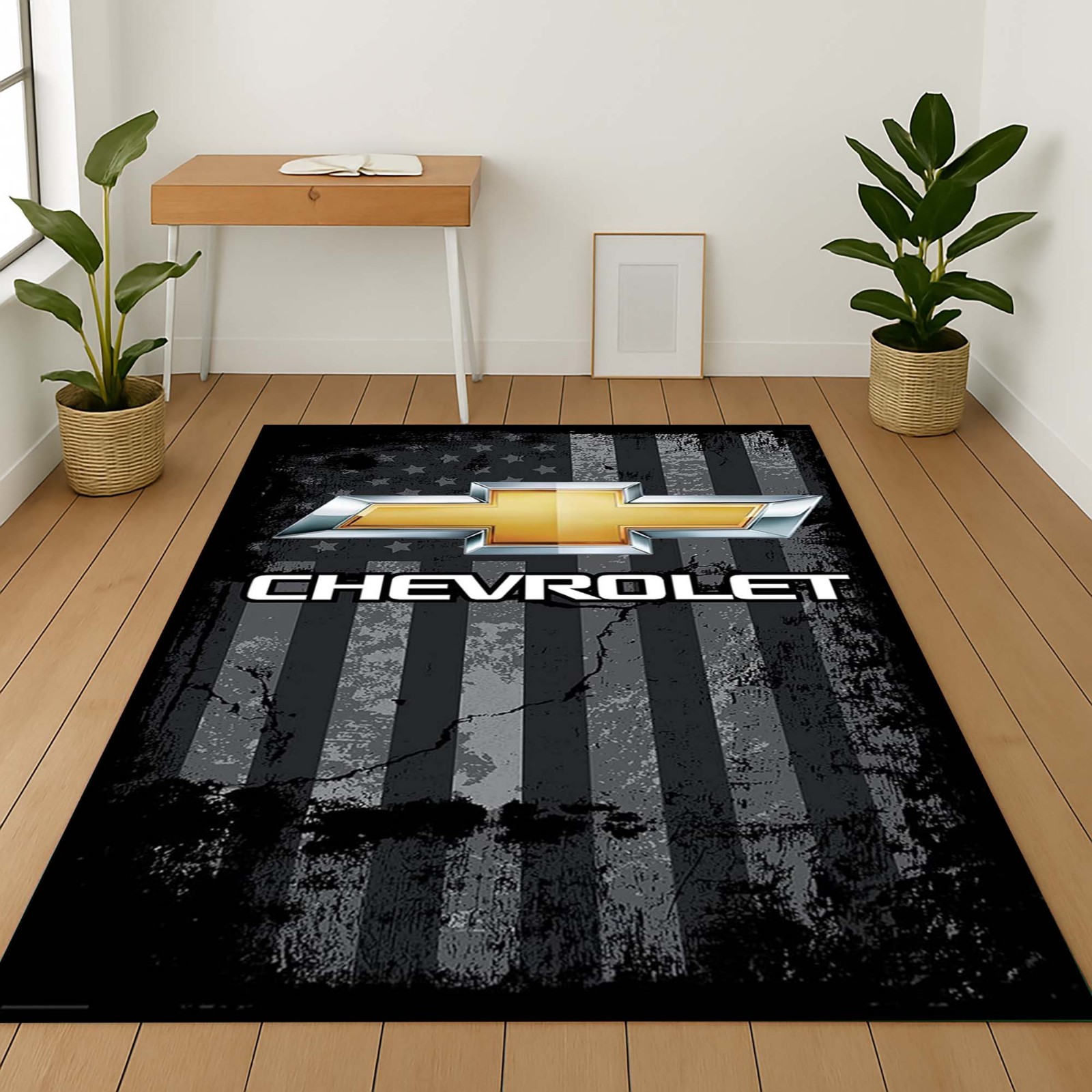 Chevrolet Rug, American Flag, Dark Color Chevrolet, Automotive Decor, Truck Rug