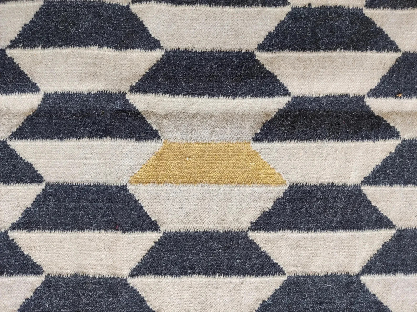 Handwoven Wool Rug Color Black Cream Blue Mustard Cubes Design Carpet Rug