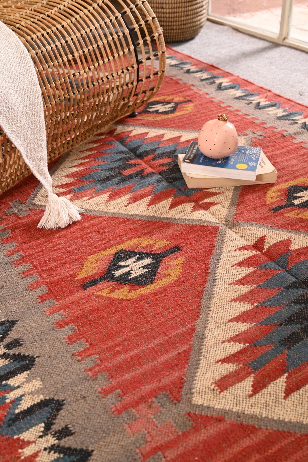Handmade Wool Kilim Rug Tribal Flat Weave Boho Area Rug Southwestern Carpet SC01