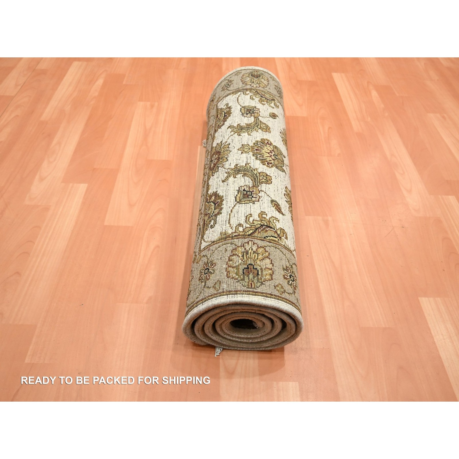 2’6″x6’2″ White Rajasthan Leaf Design Hand Knotted Wool & Silk Runner Rug R75626