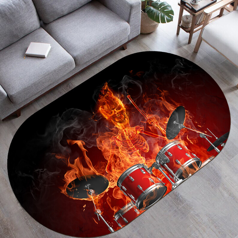 Drummer Skeleton Rug,Drum Rug,Music Rug,Area Rug,Home Decor Rug,Oval Rug
