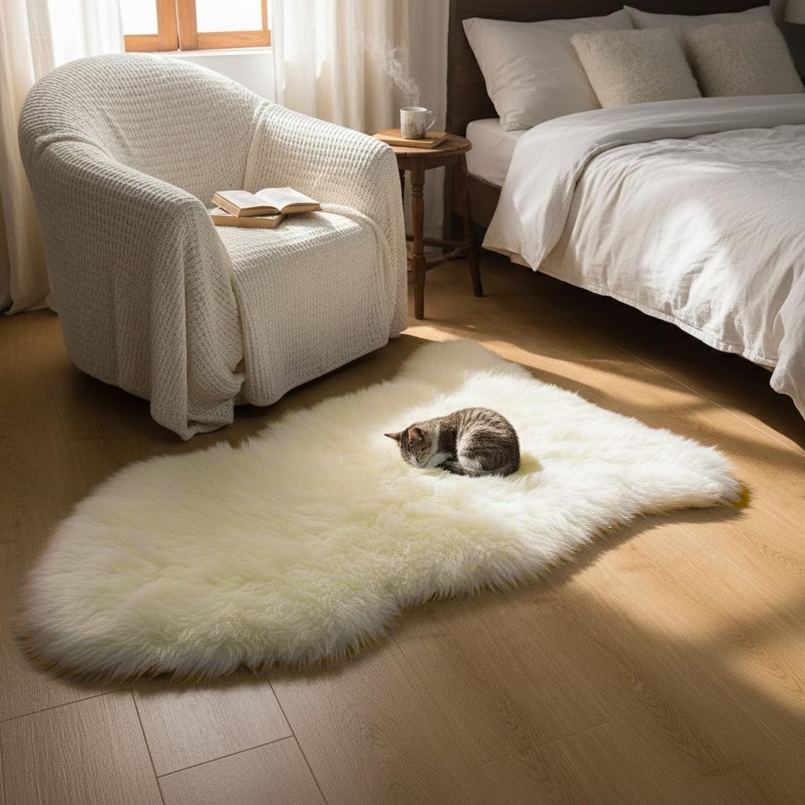 Genuine Sheepskin Rug Zealand Fluffy Lambskin Rug, Natural Luxury Sheepskin Thro