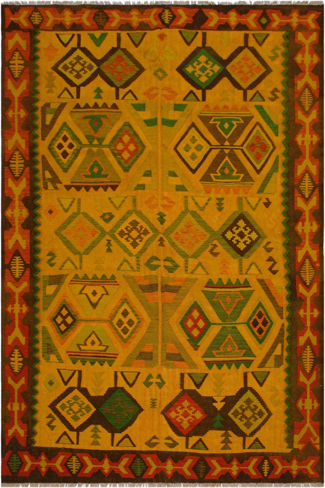 Southwestern Kilim Gold Rust Wool Rug – 8’1″ x 11’3″