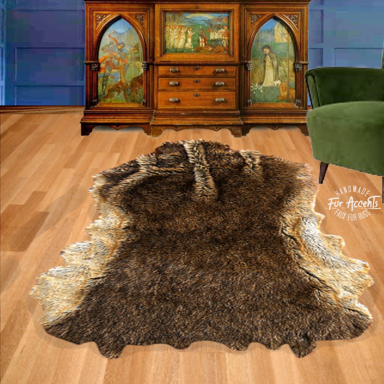 Faux Fur Animal Hide Pelt Rug, Two Toned Deerskin, Area Rug, Handmade in America
