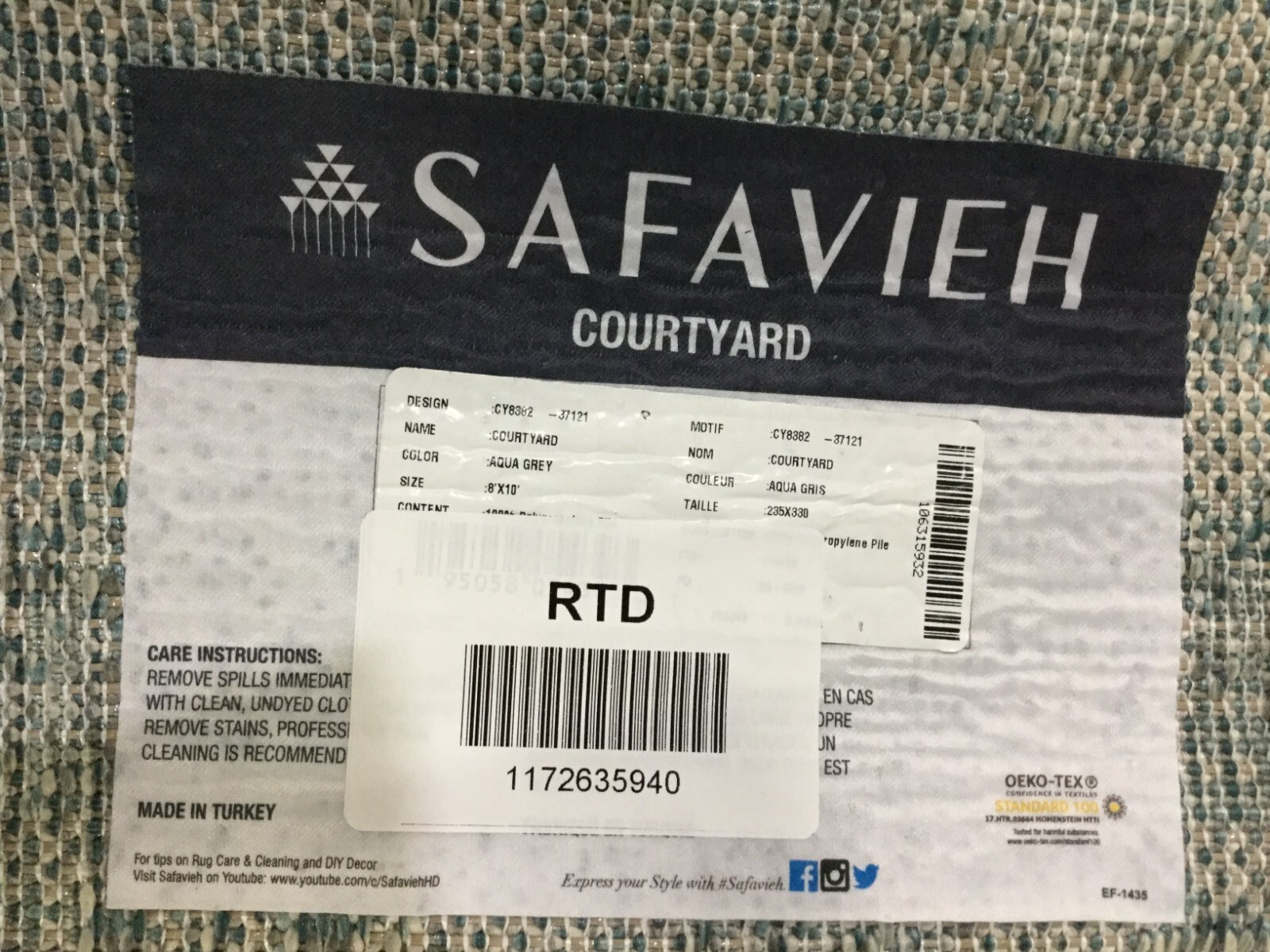 AQUA / GREY 8′ X 10′ Stained Rug, Reduce price 1172635940 CY8382-37121-8