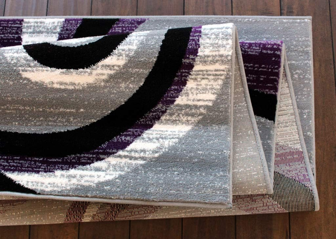 Stephanie Collection Modern Area Rug 5’3″ x 7’3″ Purple Grey Black White