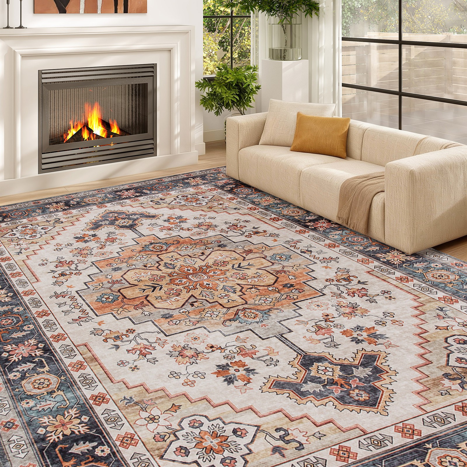 HOMCOM Area Rug 5×7, Machine Washable Rug for Living Room, Tawny Brown