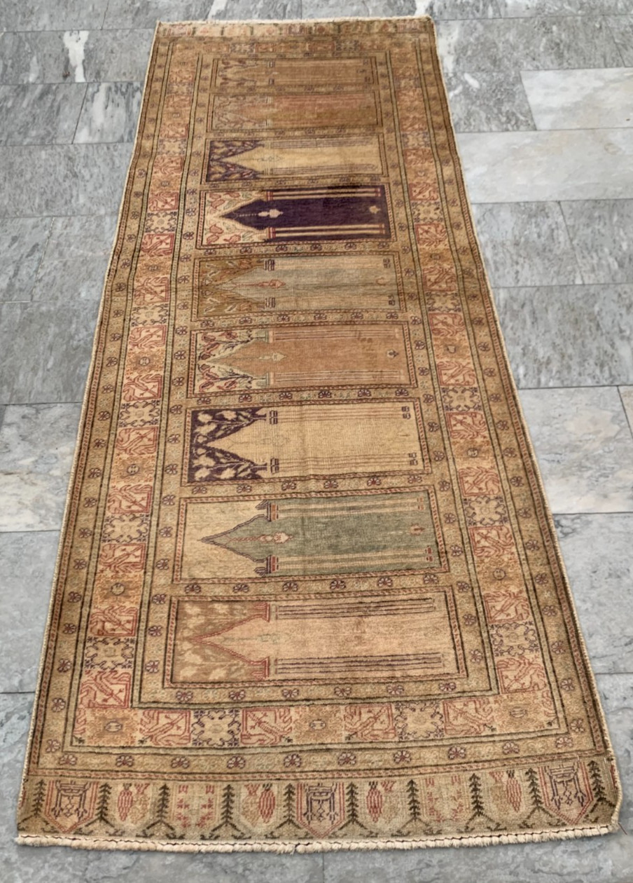 3×8 ft Vintage Turkish Runner Rug Handmade Kesray Silky Rug Hallway Runner Rug