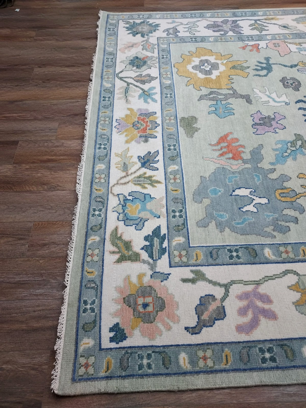 TURKISH OUSHAK RUG.GEOMETRICMULTICOLORED AREA RUG 9×12 Ft, HANDMADE BOHEMIAN RUG